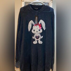 Dolls Kill Current Mood Never Caged Fuzzy Bunny Oversized Destroyed Sweater